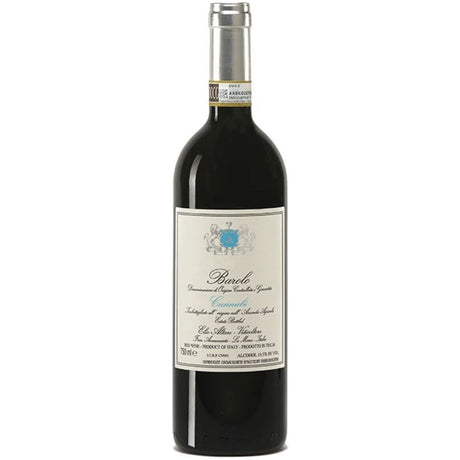 Eine Flasche Elio Altare Barolo Cannubi DOCG 2020 mit einem cremefarbenen Etikett und Silberfolie am Hals.