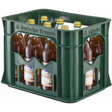 Grüner Kasten mit zwölf 0,5-L-Glasflaschen Ensinger Cola-Mix (Mehrweg), ideal für Fans von deutschen Erfrischungsgetränken und Cola-Mix oder alle, die sich für vegane Optionen interessieren.