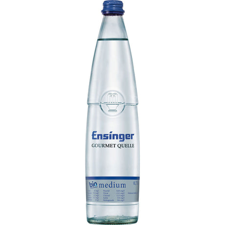Ensinger Gourmet BIO Medium (12x0,75L Mehrweg) in der Klarglasflasche mit blau-weißer Etikettierung ist das Premium-Bio-Mineralwasser von Ensinger für den feinen Geschmack.