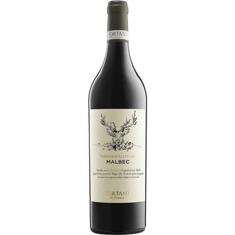 Eine Flasche Fortant de France Malbec Terroir D'Altitude 2024, ein französischer Rotwein mit beigem Etikett und schwarzem Verschluss der Marke Fortant de France.