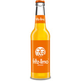 Die 0,33l-Glasflasche fritz-kola Fritz Limo Orangen Limonade mit orangefarbenem Etikett, zwei Gesichtern und hohem Fruchtanteil für einen erfrischend-fruchtigen Geschmack; erhältlich im 24er-Pack MEHRWEG.