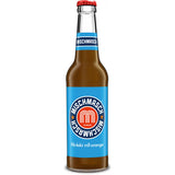 Eine 0,33L Glasflasche der veganen, glutenfreien Mischmasch Koffein Limonade von fritz-kola, blaues Etikett und Verschluss, aus der Fritz Mischmasch 24x 0,33 Liter (MEHRWEG) Packung.