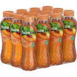 Fuze Tea Schwarzer Tee Pfirsich Eistee PET (12 x 0,4L EINWEG): Zwölf Flaschen erfrischender Pfirsich-Eistee von Fuze Tea, praktisch im Kunststoffpack zusammengestellt.