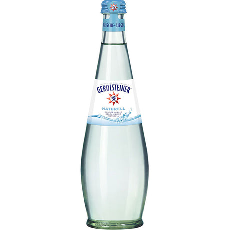 Gerolsteiner Gourmet Naturell 15x 0,5L (MEHRWEG) - Klarglasflaschen mit weiß-blauem Etikett und silbernem Verschluss für reines stilles Mineralwasser (ohne Kohlensäure) von Gerolsteiner.