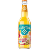 Die 0,33l-Flasche Gerolsteiner Orange-Passionsfrucht Limonade (MEHRWEG) bietet natürliche Erfrischung mit jedem Schluck und besticht durch ein farbenfrohes Etikett und fruchtige Illustrationen. Erhältlich im 24er-Pack.