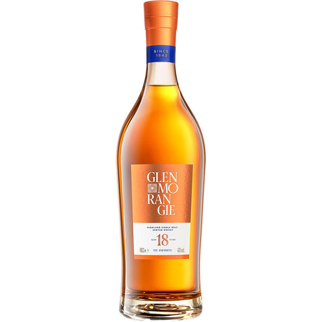 Eine 0,7-Liter-Flasche Glenmorangie 18 Jahre Single Malt Scotch Whisky (43%), gereift in Oloroso-Sherry-Fässern für einen reichen, komplexen Geschmack.