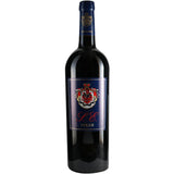 Eine Flasche Graf Neipperg Syrah S.E. Große Reserve 2018, ein deutscher Rotwein aus Württemberg, mit einem blauen und roten Wappen auf dem Etikett.
