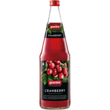 Granini Cranberry 6x 1 Liter (MEHRWEG) von Granini sorgt für erfrischenden Cranberry-Genuss, mit einem Etikett mit Cranberries und grünen Blättern - ideal für den puren Geschmack oder als fruchtige Schorle.
