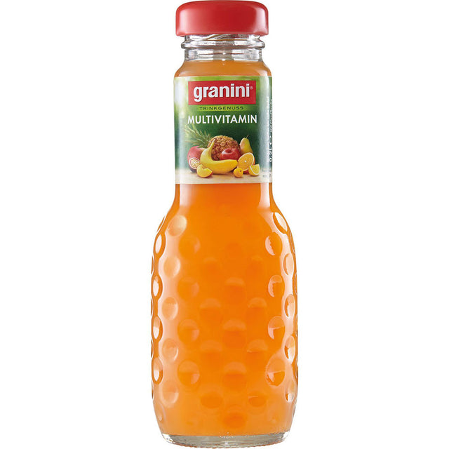 Der Granini Multivitamin Nektar 24x 0,2 Liter (Mehrweg) bietet einen erfrischenden, vitaminreichen Fruchtnektar von Granini in der praktischen Glasflasche.
