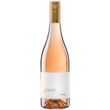 Eine Flasche „Grassl Rosé Cuvée Carnuntum DAC 2025“ vom Weingut Philipp Grassl, hergestellt aus Zweigelt- und Blaufränkisch-Trauben aus der Carnuntum-DAC-Region, mit goldenem Verschluss und weißem Etikett, vor einem schlichten weißen Hintergrund.