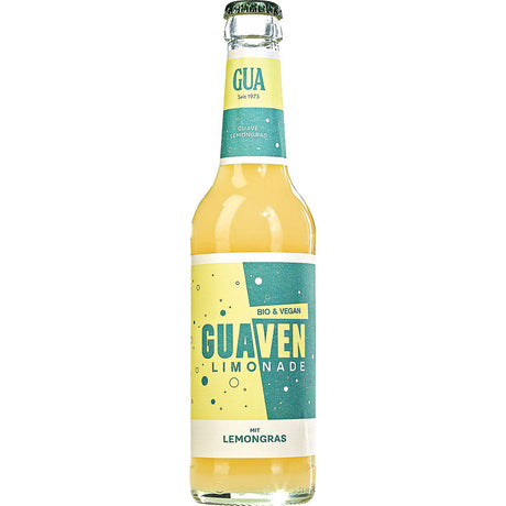 GUA Guave-Lemongras Limo BIO & VEGAN - erfrischende biologische und vegane Fruchtlimonade in der 0,33-Liter-Flasche mit gelb-grünem Etikett. Erhältlich im 24er-Pack (MEHRWEG).