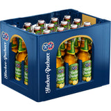 Schräge Seitenansicht einer blauen Kiste mit Hacker-Pschorr Natur Radler Bügel 20x 0,5 Liter (MEHRWEG), einem erfrischenden Münchner Bier von Hacker-Pschorr.
