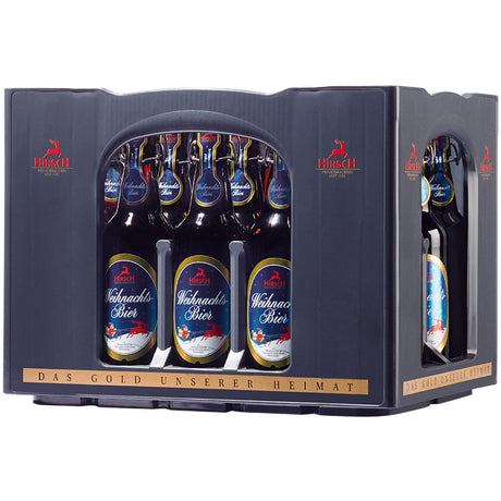 Eine Kiste Hirsch Weihnachtsbier 20x 0,5 Liter (MEHRWEG) von der Hirsch Brauerei - festliche Bierspezialität in Mehrwegflaschen.