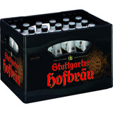 Eine Kiste Stuttgarter Hofbräu Herrenpils 24x 0,33 Liter (MEHRWEG) Flaschen, mit dem unverwechselbaren Etikett versehen - ideal für Fans von Stuttgarter Hofbräu.