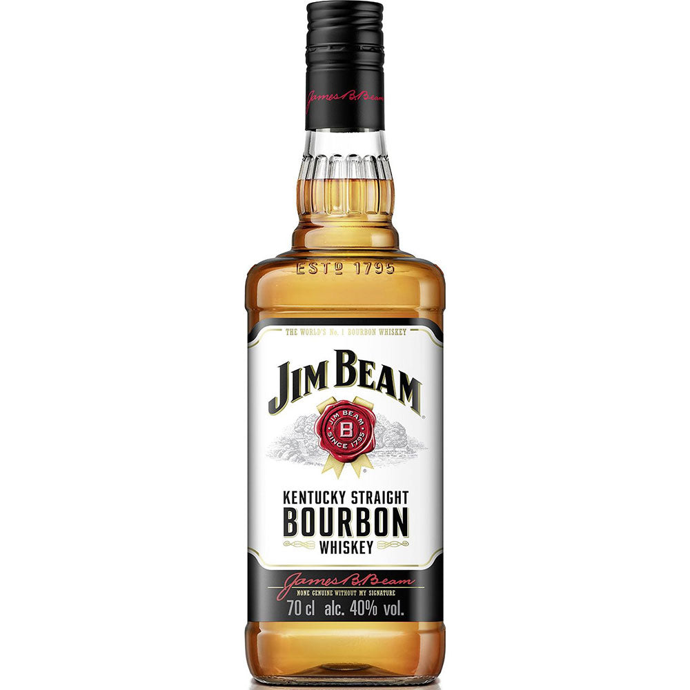 Eine 0,7-Liter-Flasche Jim Beam White Bourbon Whiskey, 40% ABV, von Jim Beam.