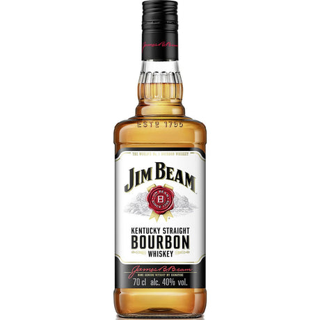Eine 0,7-Liter-Flasche Jim Beam White Bourbon Whiskey, 40% ABV, von Jim Beam.