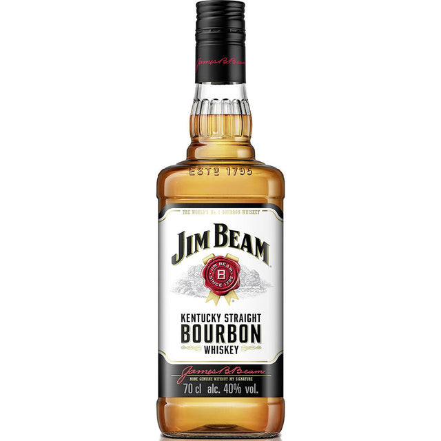 Eine 0,7-Liter-Flasche Jim Beam White Bourbon Whiskey, 40% ABV, von Jim Beam.