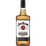 Eine 1-Liter-Flasche Jim Beam White Bourbon Whiskey 40% von Jim Beam, mit weißem Etikett und schwarzem Verschluss.