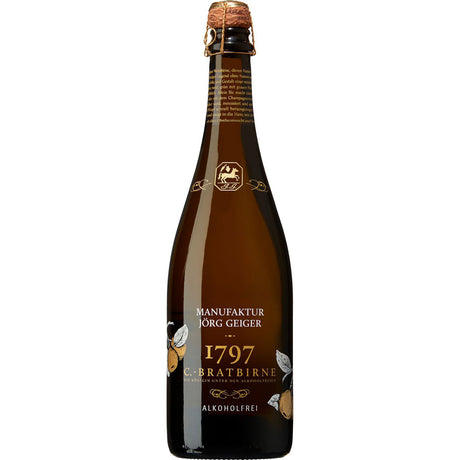 Eine Flasche Jörg Geiger Birnenschaumwein alkoholfrei 0,75 Liter verführt mit prickelnder Frische und exquisitem Genuss - alkoholfrei vom Hause Jörg Geiger.