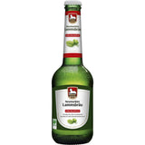 Eine grüne Glasflasche von Neumarkter Lammsbräu Lammsbräu Bio Alkoholfrei 20x 0,33 Liter (MEHRWEG), ein alkoholfreies Bio-Bier mit einem weiß-roten Etikett.
