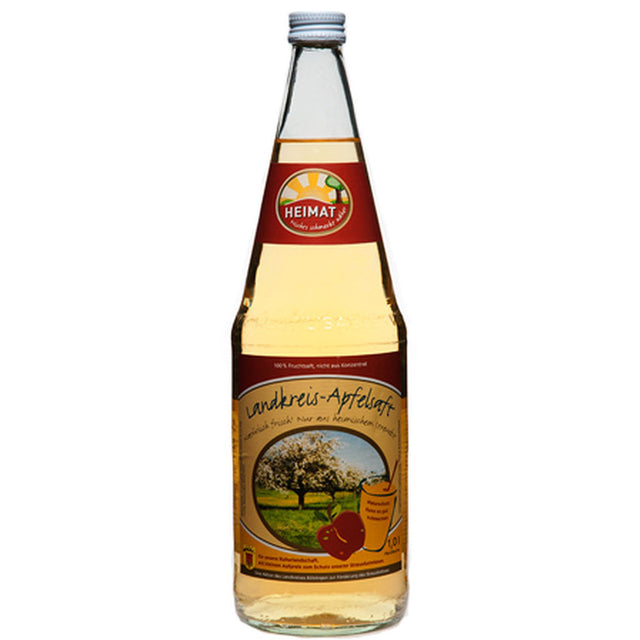 Klarglasflasche von Bittenfelder Fruchtsäfte Landkreis Böblingen Apfelsaft klar (6x 1L Mehrweg), mit einem Etikett mit Äpfeln und einer Obstgartenszene.