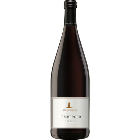 Eine 1L Flasche Lembergerland Kellerei Rosswag Lemberger QbA trocken-ein hervorragender deutscher Rotwein, perfekt für jede Gelegenheit. Erhältlich im 12x MEHRWEG-Pack.