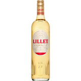 Eine Flasche Lillet Blanc 17% 0,75 Liter von Lillet mit goldener Kappe und rotem Etikett wird vor einem weißen Hintergrund gezeigt.