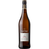Eine 0,75-Liter-Flasche Lustau Fino Sherry Dry Jarana (15% ABV) von Lustau mit dunklem Verschluss und cremefarbenem Etikett verkörpert den klassischen trockenen Sherry-Stil aus Jerez.