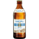 Eine Maisel's Weisse Bayreuther Hell 0,33L Flasche im 20er-Pack (MEHRWEG) hat ein blau-weißes Etikett mit Kondenswasser, das die bayerische Braukunst und den weichen Geschmack des traditionellen Helles widerspiegelt.