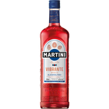 Die 0,75-Liter-Flasche Martini Vibrante alkoholfrei von Martini ist ein alkoholfreier Aperitif mit roter Farbe und detailreichem Etikett, inspiriert vom klassischen italienischen Aperitif.