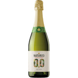 Eine Flasche Miguel Torres Natureo Sparkling Alkoholfrei 0,75 Liter von Miguel Torres mit Goldfolie und grünem Etikett, abgebildet auf weißem Hintergrund.