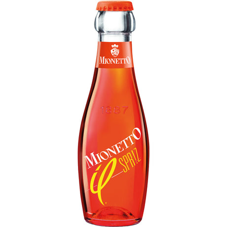 Der Mionetto Il Spriz 0,2 Liter von Mionetto kommt in einer klaren Glasflasche mit orange-roter Flüssigkeit und einem silbernen Verschluss - und bringt italienisches Lebensgefühl in jeden erfrischenden Schluck, perfekt für Ihren nächsten Aperitivo.