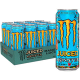 Zwölferpack Monster Energy Mango Loco Dose 12x 0,5L (EINWEG) Dosen von Monster Energy mit leuchtend blauem und farbenfrohem, von Früchten inspiriertem Design.