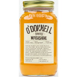 Ein 0,7-Liter-Glas O'Donnell Moonshine Toffee (25%) mit goldenem Deckel und beigem Etikett - dieser vegane Likör ist ideal für alle, die süße, cremige Aromen lieben.
