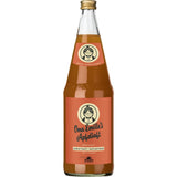 Eine Glasflasche Klauss & Klauss Oma Emille's Apfelsaft Direktsaft naturtrüb 1L (Mehrweg), mit braunem Etikett und Goldkappe, aus Baden-Württemberg.