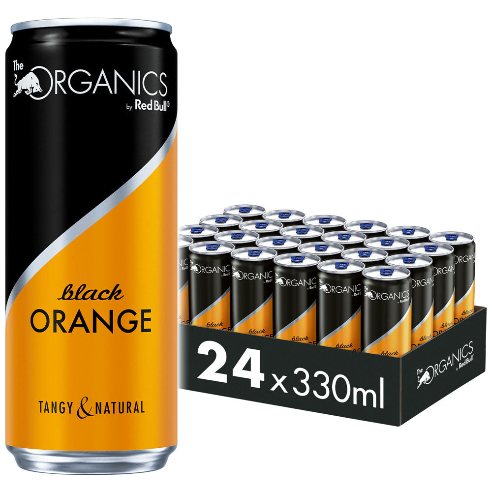 Organics by Red Bull Black Orange - koffeinfreies Bio-Erfrischungsgetränk mit natürlichen Zutaten, als 24er-Pack à 0,33 Liter (Einweg) erhältlich.