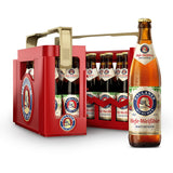 Eine Kiste Paulaner Hefe-Weißbier Hell 20x 0,5L (MEHRWEG) mit einer Flasche vorne, die dieses klassische Paulaner Gebräu und seinen charakteristischen naturtrüben Weißbierstil hervorhebt.