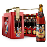 Eine 20er-Packung Paulaner Salvator Doppelbock 0,5L (Mehrweg), mit einer malzigen Flasche auf der Vorderseite.