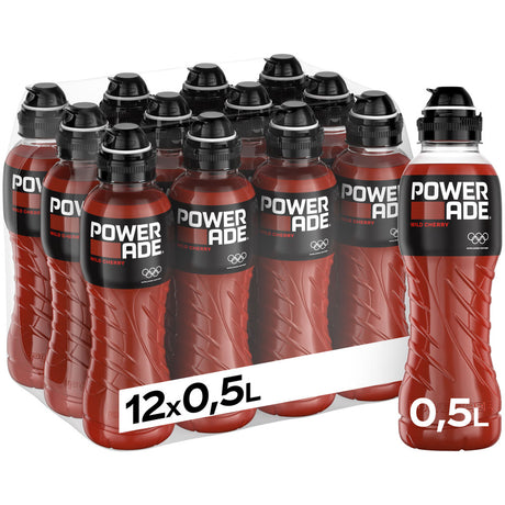 Powerade Sport Wild Cherry PET 12x0,5L (EINWEG) - 12 Flaschen des erfrischenden isotonischen Elektrolytgetränks mit Kirschgeschmack von Powerade in einer praktischen Packung.