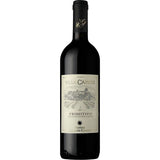 Eine Flasche Al Bano Carrisi Villa Carrisi Primitivo Salento IGT 2022, ein italienischer Rotwein mit cremefarbenem Etikett und schwarzem Verschluss.
