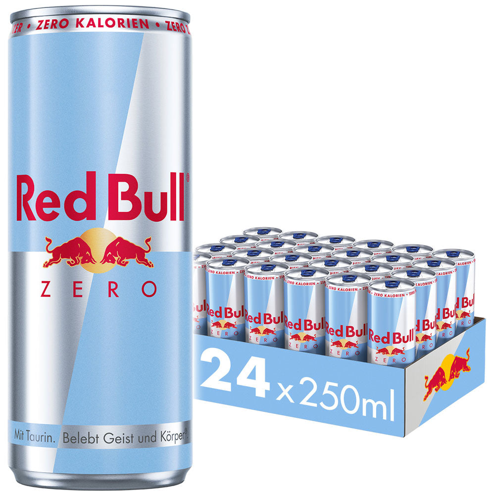 Eine 24er Packung Red Bull Energy Drink Zero 250ml (Einweg) von Red Bull.