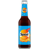 Riegele Spezi Original (MEHRWEG) in der 0,33-Liter-Glasflasche mit blauem Etikett und orangefarbenem Spritzer, erhältlich im 24er-Pack.