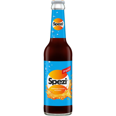 Riegele Spezi Original (MEHRWEG) in der 0,33-Liter-Glasflasche mit blauem Etikett und orangefarbenem Spritzer, erhältlich im 24er-Pack.