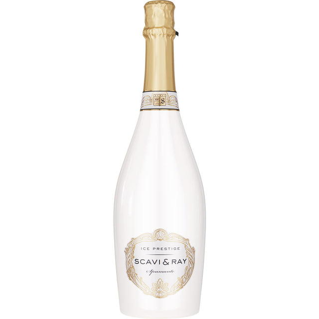 Der Scavi & Ray Ice Prestige Spumante 0,75 Liter hat eine weiße Flasche mit goldenen Akzenten und einen mit Goldfolie umwickelten Hals, der die Eleganz des italienischen Schaumweins von Scavi & Ray unterstreicht.