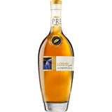 Eine Klarglasflasche Scheibel Altes Pflümle Premium Plus 43% (0,7 Liter), ein Premium-Pflaumenbrand von Scheibel mit gold-weißem Etikett und Siegel.