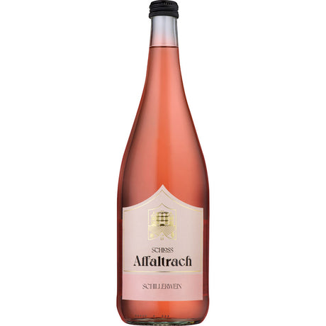 Eine 1-Liter-Flasche Schloss Affaltrach Schillerwein rosé der Marke Schloss Affaltrach im 12er-Pack (MEHRWEG) mit hellrosa Farbton und elegantem Etikett.