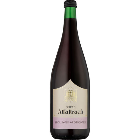 Eine 1L Flasche Schloss Affaltrach Trollinger mit Lemberger (MEHRWEG) aus Deutschland mit cremefarbenem Etikett und grünem Verschluss.