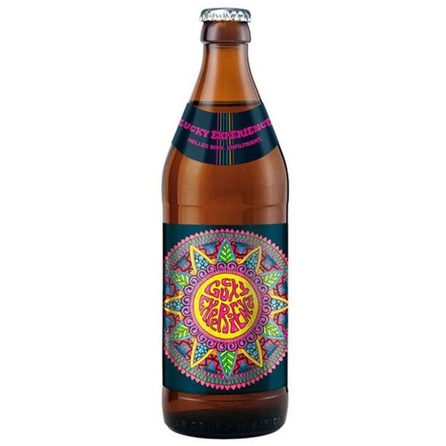 Eine braune Schönbuch Bräu-Bierflasche mit einem leuchtenden, psychedelischen Etikett mit der Aufschrift Govt. Wipe Out - ideal für Fans von unfiltriertem Helles und dem Schönbuch Lucky Experience 20x 0,5 Liter (MEHRWEG).