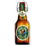 Eine Schwaben Bräu Original Bügel 0,33L Braunglasflasche mit Bügelverschluss und "ORIGINAL SÜFFIG FRISCH" Etikett, die den klassischen Vollbiergeschmack bietet. Verpackt als Schwaben Bräu Original Bügel 20x 0,33 Liter (MEHRWEG).