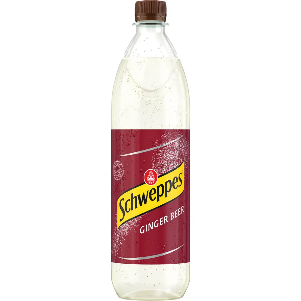 Eine 1-Liter-Mehrweg-PET-Flasche mit Schweppes Ginger Beer von Schweppes - ideal zum Mixen eines klassischen Moscow Mule. Erhältlich in einem 6er-Pack.